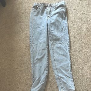 Light blue long straight leg jeans.